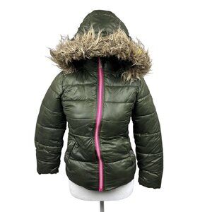 Michael Kors Green Puffer Jacket with Faux Fur Trim Y 10/12  Box